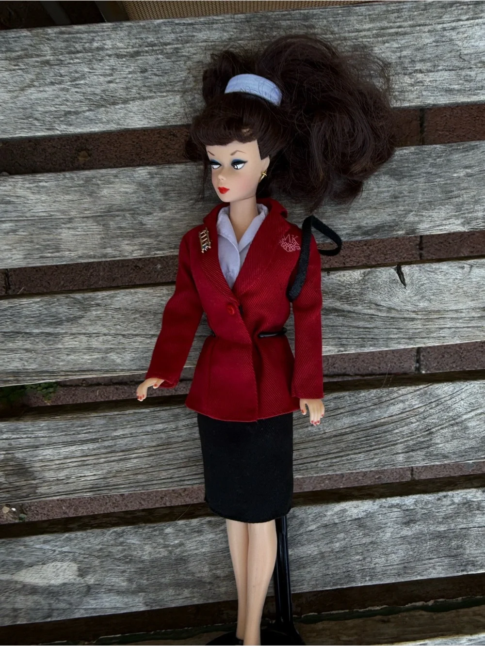 Vintage Barbie Doll Collectible Toy Brunette Mattel And Doll Stand Fully Clothed